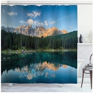 Ambesonne Landscape Shower Curtain, Lake Mountain Forest Landscape Lago Di Carez